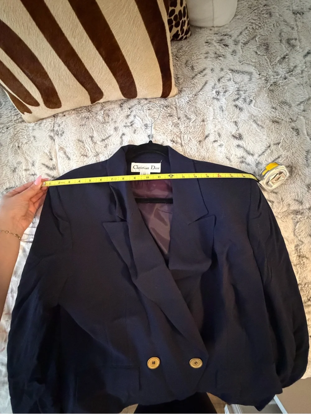 VINTAGE CHRISTIAN DIOR Double-Breasted Tailored Gold Button Blazer in Navy